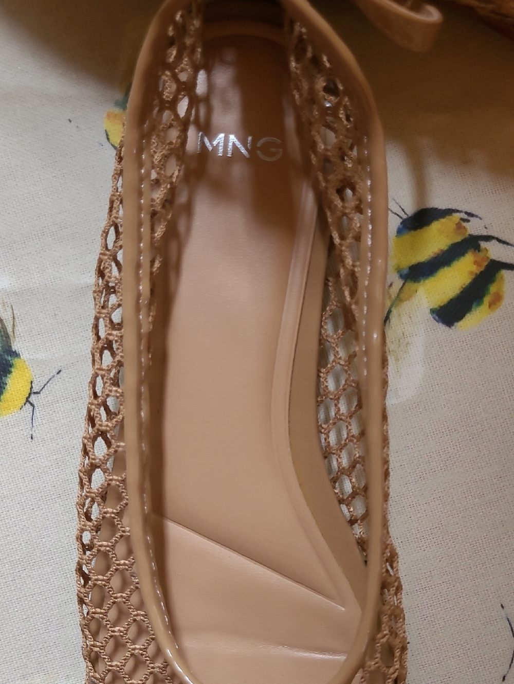 Mango Tan Fishnet Ballet Flats with Ankle Strap, 38/7.5 - Picture 6 of 8